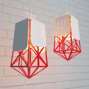 红色钢架北欧工业风吊灯灯3d模型下载[id:133