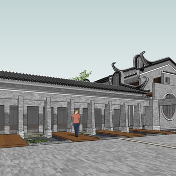 中式岭南风格古建筑四合院