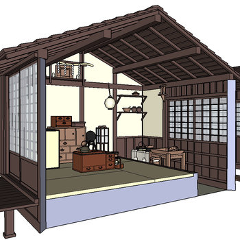 日式木屋茶室su模型