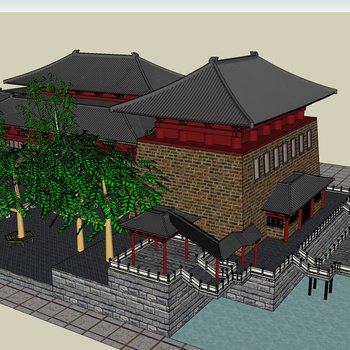 唐朝古建筑模型su模型