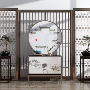 新中式花格屏风隔断小品[模型id:370241]