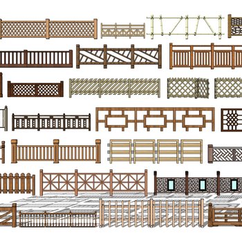 中式木质栏杆组合su模型