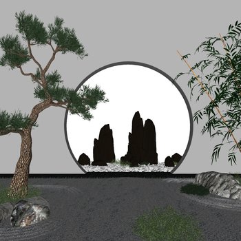新中式景观小品组合[模型id:65102]