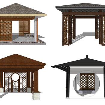 新中式亭子su模型
