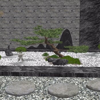日式风格庭院景观枯山水 -sketchup模型_sketchup模型