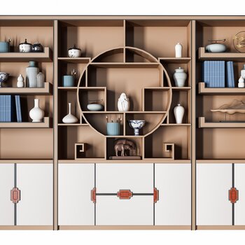 新中式实木书柜摆件组合3d模型