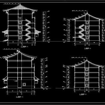 四层仿古建筑中学教学楼建筑施工图[图纸id:13569]