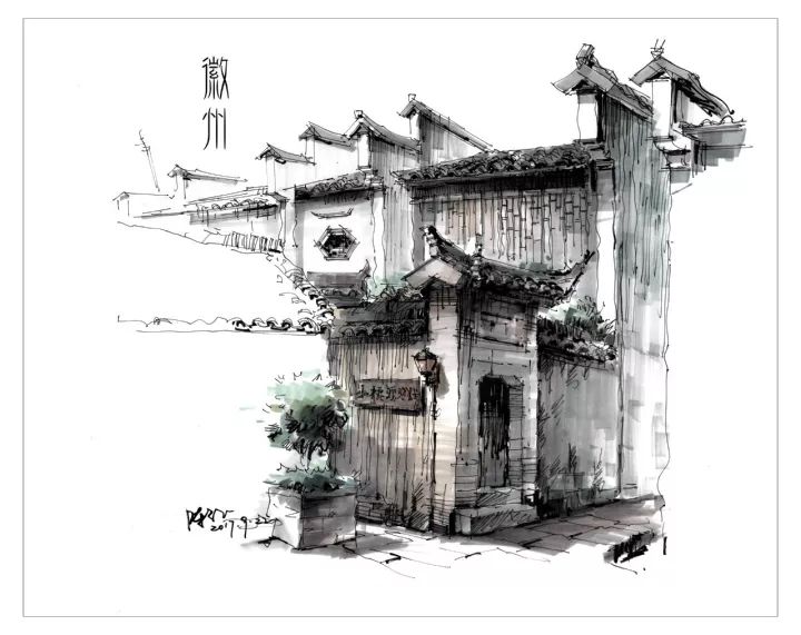 他不仅用马克笔画出了醉美徽州,还PO了步骤图教你怎么画