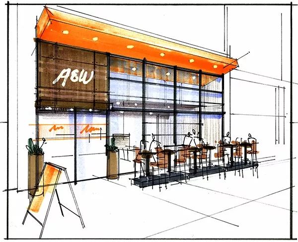 简单的手绘草图画出快餐厅的设计理念