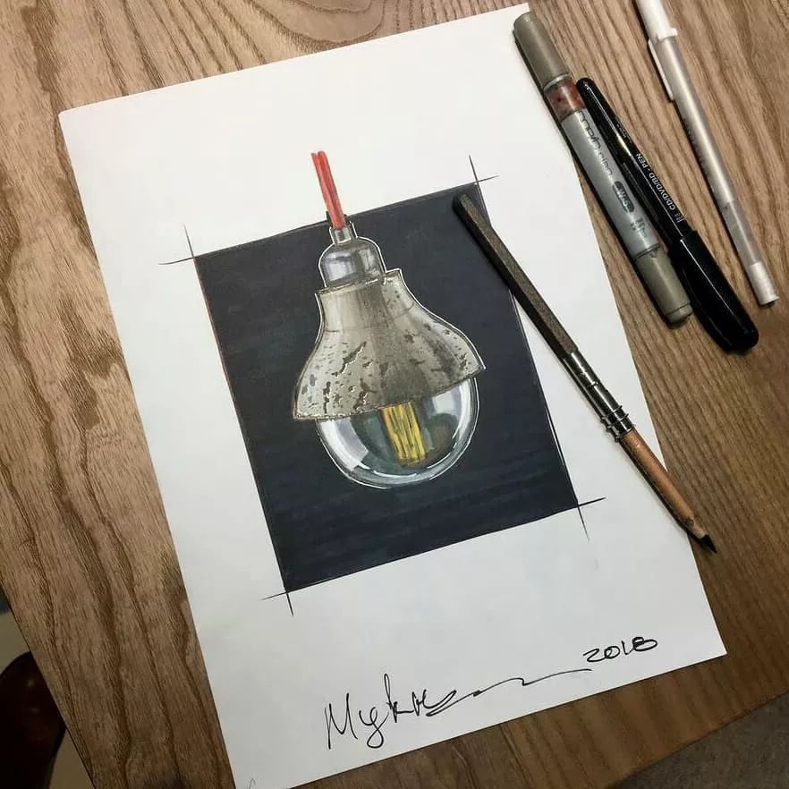 手绘工业灯具技法表现