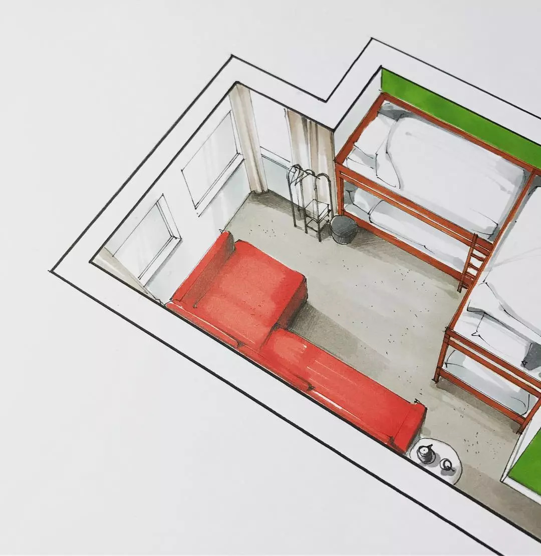 手绘宿舍马克笔表现!-设计头条