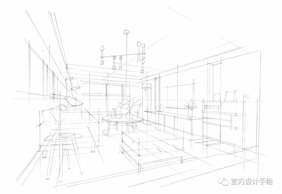 简约客厅线稿步骤图!