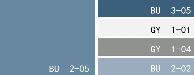 2 色卡:灰蓝色 深灰蓝 亮白色 素灰色 浅灰蓝 几种柔和属性的灰蓝色调