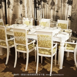 现代白漆餐桌餐椅组合