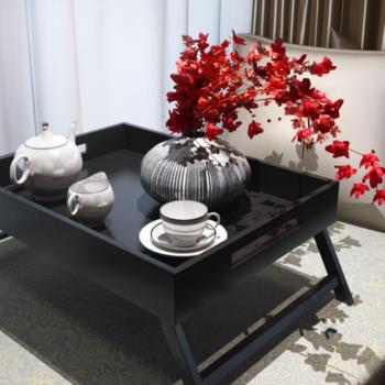 中式小品茶台茶具花瓶组合3d模型