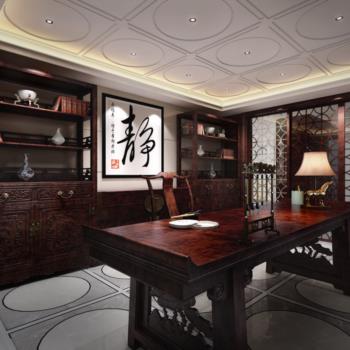 古典中式书房书桌椅书柜组合3d模型