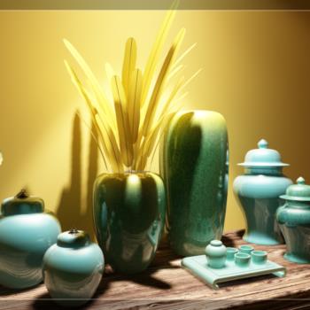 现代中式陶瓷罐花瓶器皿组合3d模型