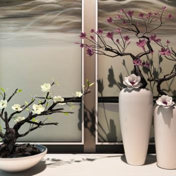 现代新中式花艺花瓶装饰组合3d模型