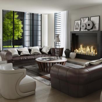 美式客厅沙发壁炉组合3d模型