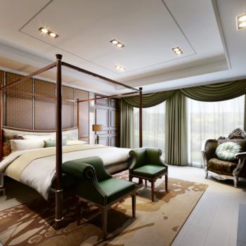 现代简欧卧室床具组合3d模型
