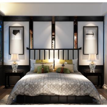 现代新中式卧室床组合3d模型