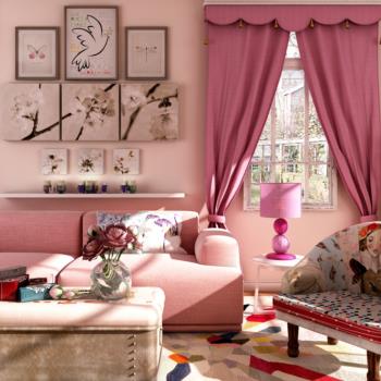 粉色系沙发茶几组合
