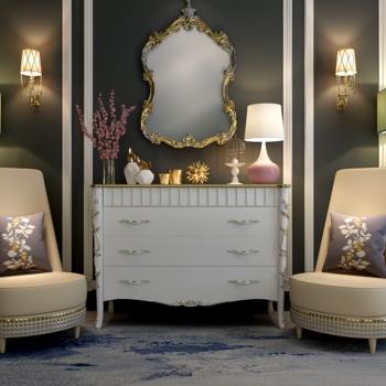 优雅白色柜子沙发镜子灯具组合