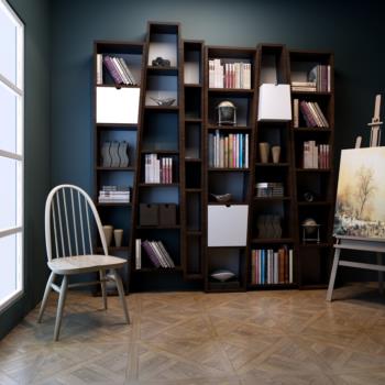 现代书柜单椅组合3d模型