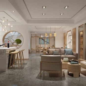 新中式客厅茶室水吧台3d模型