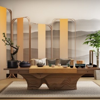 新中式茶室书房屏风3d模型