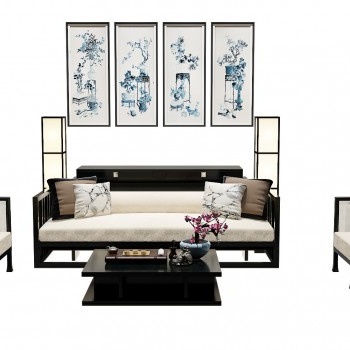 新中式沙发挂画软装组合3d模型