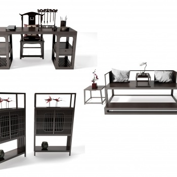 新中式沙发柜子组合3d模型