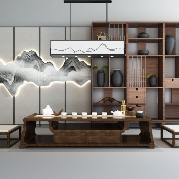 新中式茶室组合3d模型