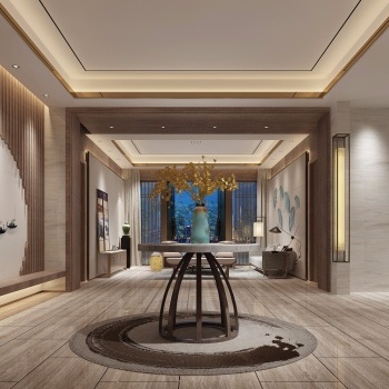 新中式客厅玄关3d模型
