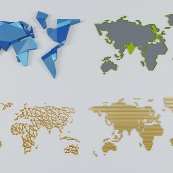 现代世界地图墙饰3d模型