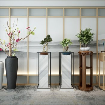 新中式花瓶花台摆件组合3d模型