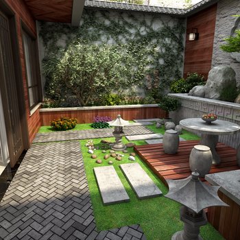新中式花园3d模型
