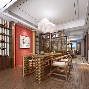 新中式茶室餐厅3d模型