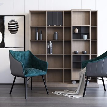 现代单椅书柜组合3d模型
