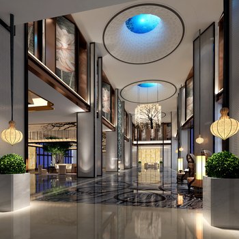 新中式酒店大堂3d模型
