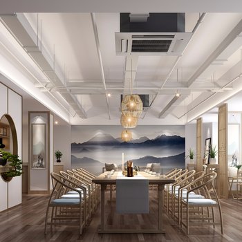 新中式茶室休闲区3d模型
