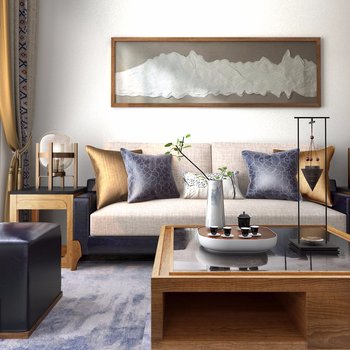可行生活空间设计 新中式沙发茶几组合