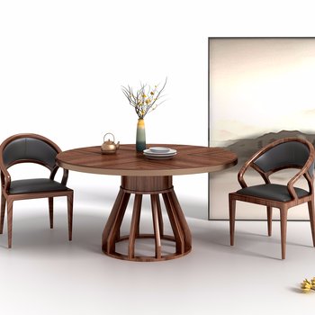 雅宝 新中式餐桌椅组合3d模型