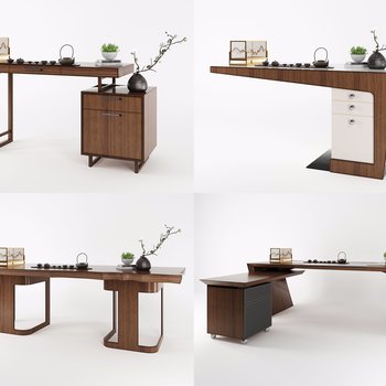 新中式办公桌书桌组合3d模型