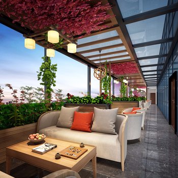 新中式酒店阳台休息区3d模型