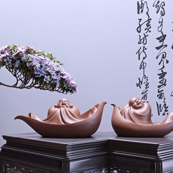 新中式弥勒小船雕塑摆件