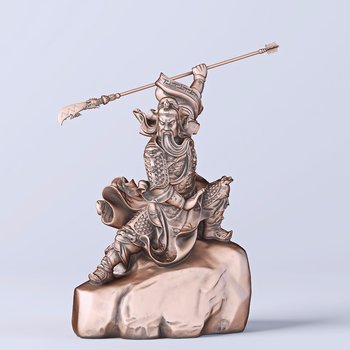 中式关公舞刀雕塑3d模型