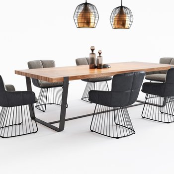 意大利 Freifrau 现代餐桌椅吊灯组合3d模型