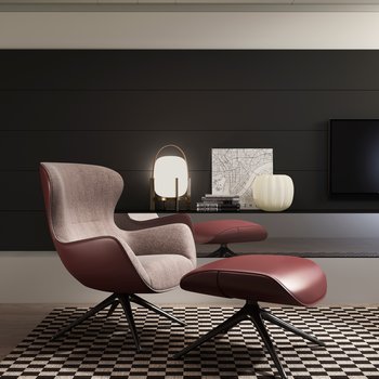 意大利 Poliform 单人休闲沙发凳台灯组合3d模型
