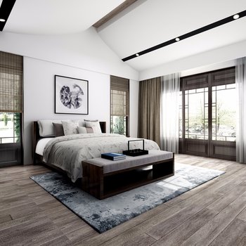 木梵设计 保利叶上海450平独栋别墅 新中式卧室